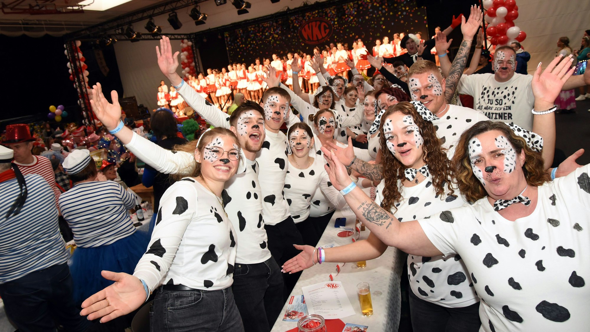Als Kühe Kostümierte feiern bei einer Prunksitzung in Waldbröl.