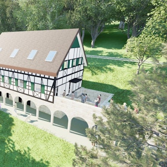 Grafische Darstellung eines Gebäudes.