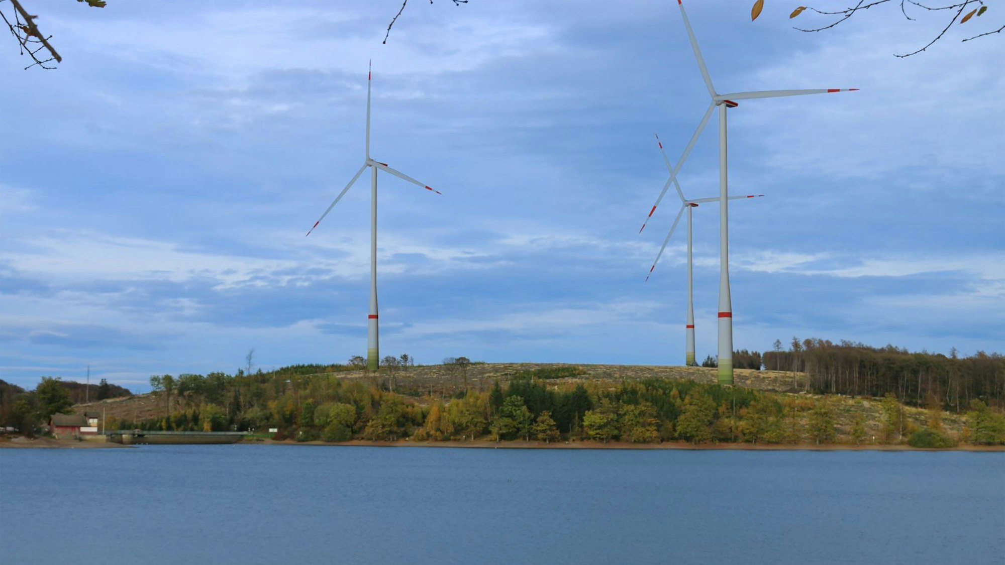 Eine Visualisierung zeigt die Windräder an der Brucher Talsperre.
