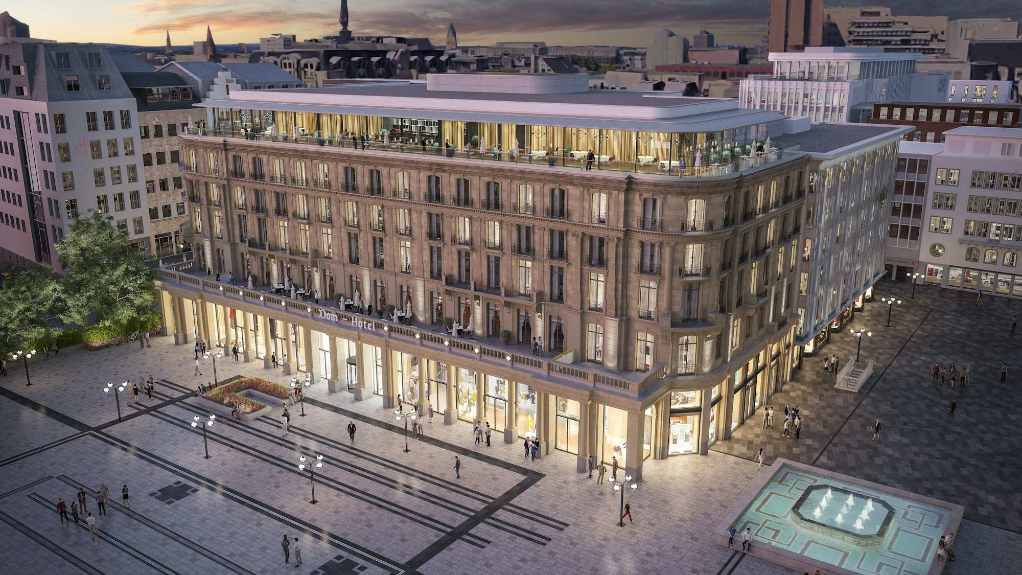 Die Zufahrt soll links an den Bäumen beginnen und bis nahe des Haupteingangs führen. Er wird anders als früher in der Mitte der langen Fassade sein.