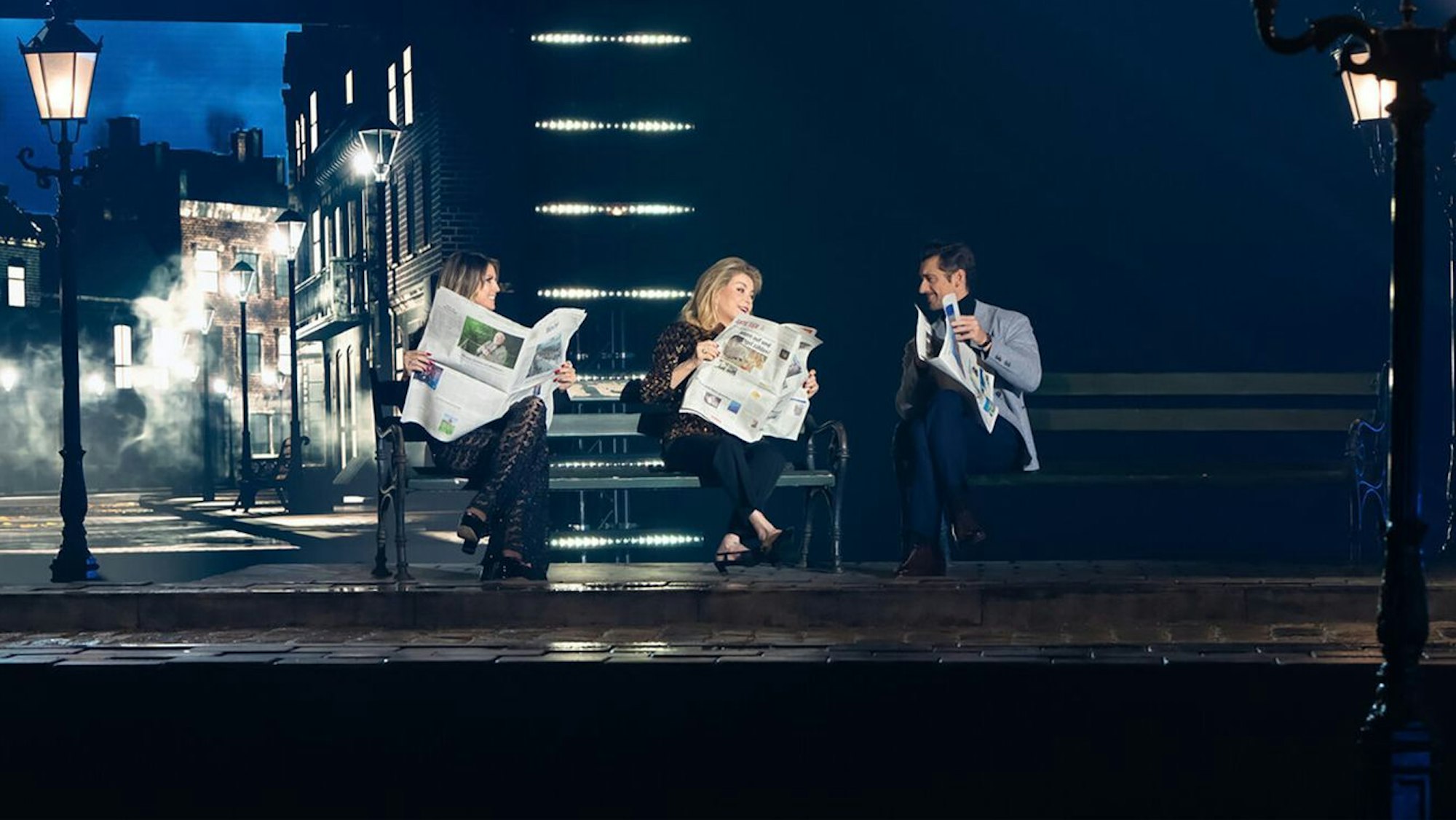 „Germany's Next Topmodel“: Heidi Klum mit Gastjuroren Catherine Deneuve und Male Model David Gandy.