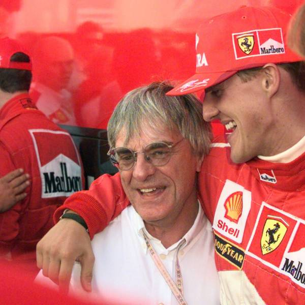 Michael Schumacher und Bernie Ecclestone nach einem Grand Prix auf dem Nürburgring in der Eifel.