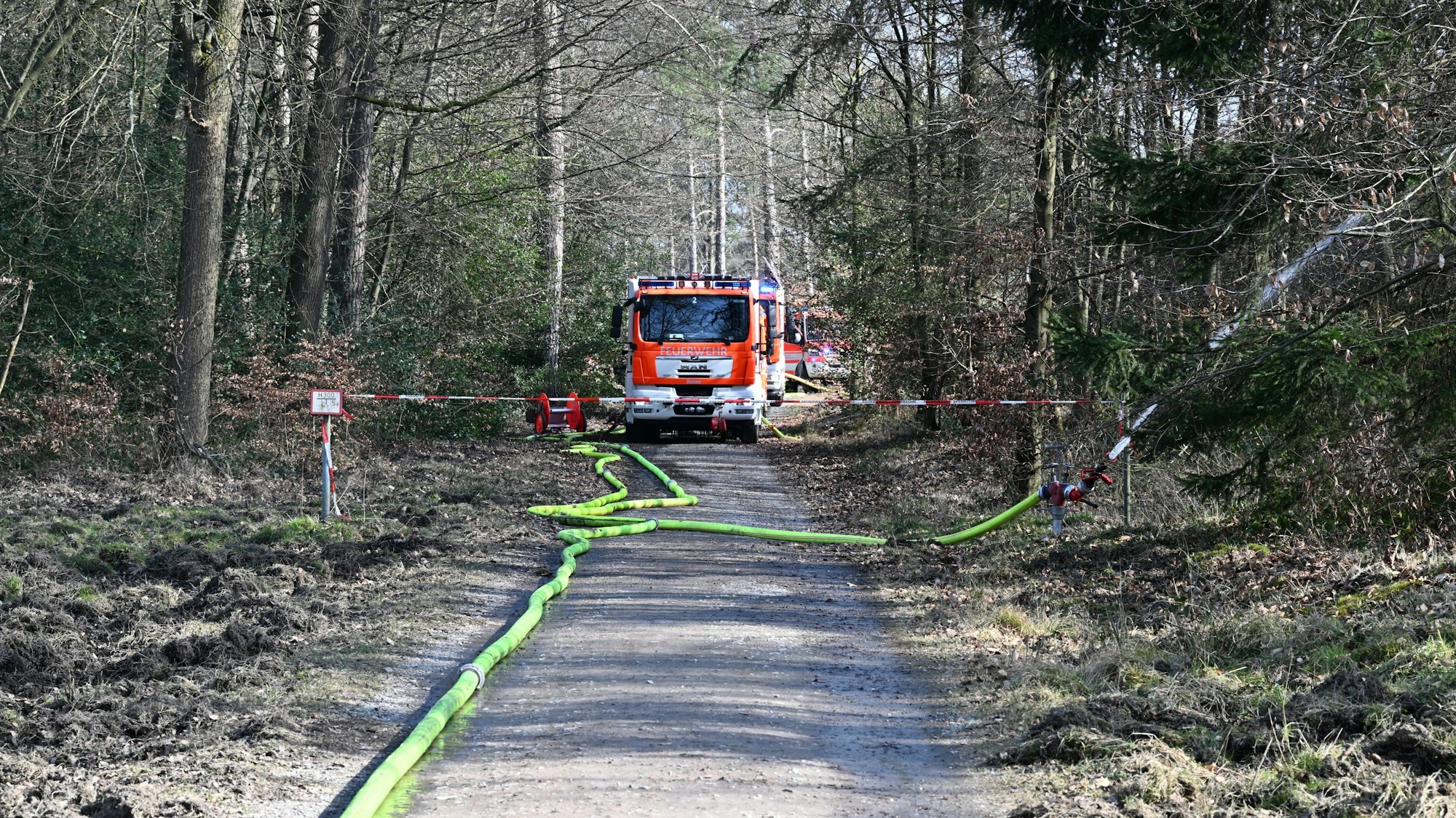 Schwierige Aufgabe: Durch den Wald musste das Löschwasser bis an Flächenbrand gebracht werden.