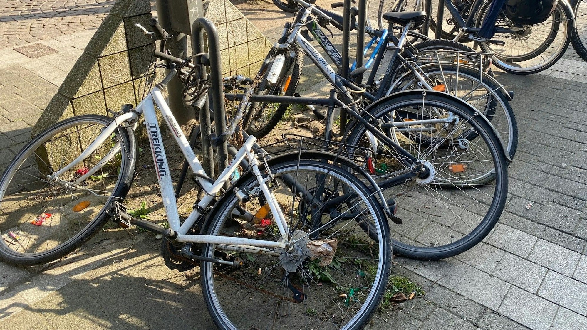 Zu sehen sind Fahrräder ohne Sattel.