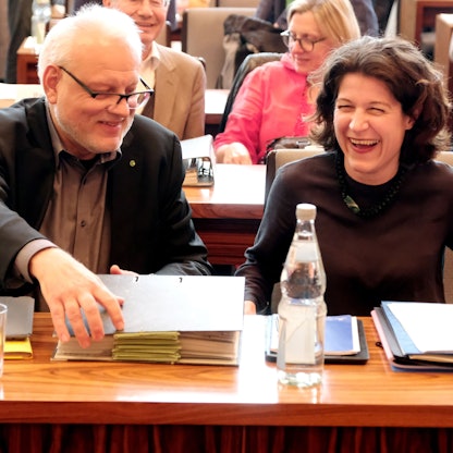 Im Jahr 2018: Der damalige Grünen-Fraktionsgeschäftsführer Jörg Frank und die damalige Fraktionschefin Kirsten Jahn.