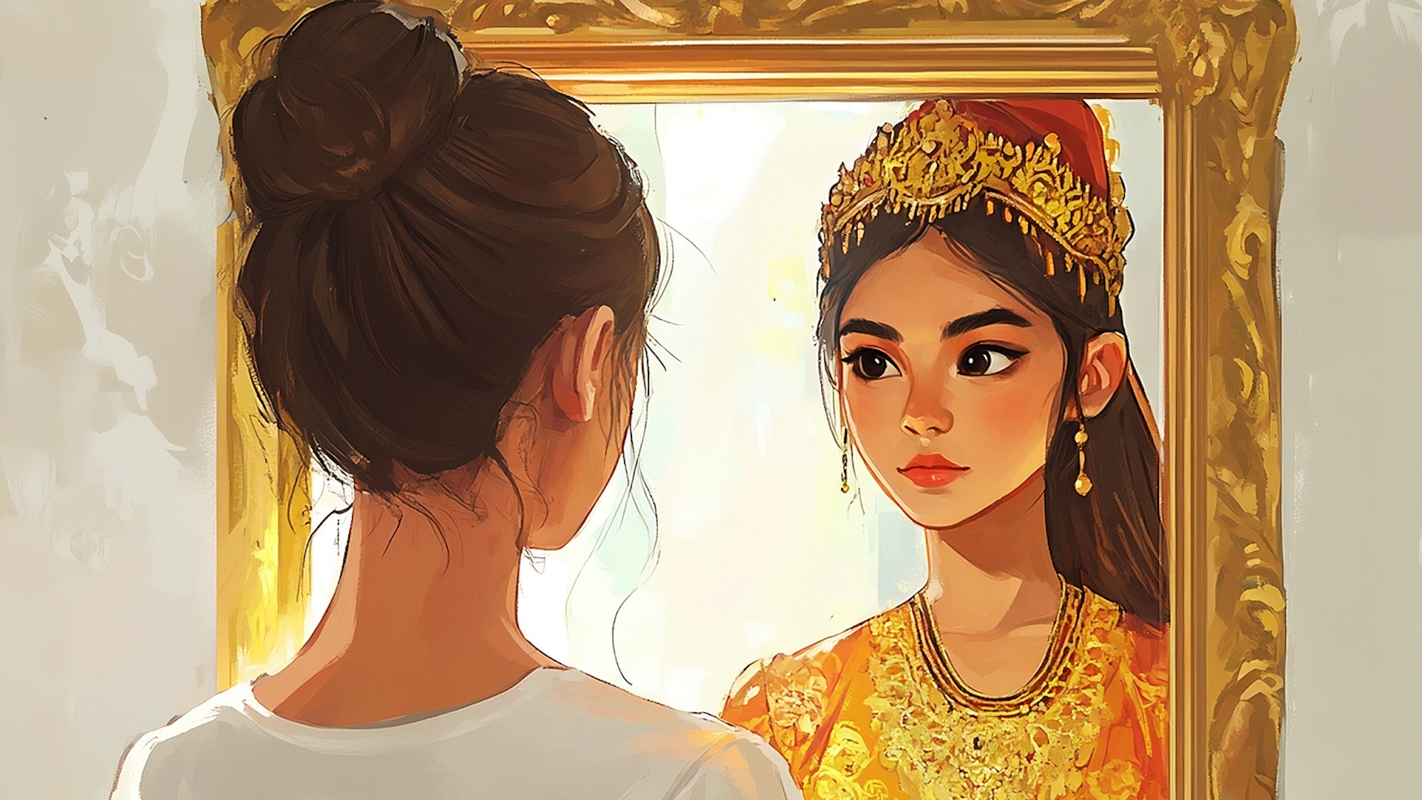 Eine junge Frau sitzt an einem Laptop und lernt.