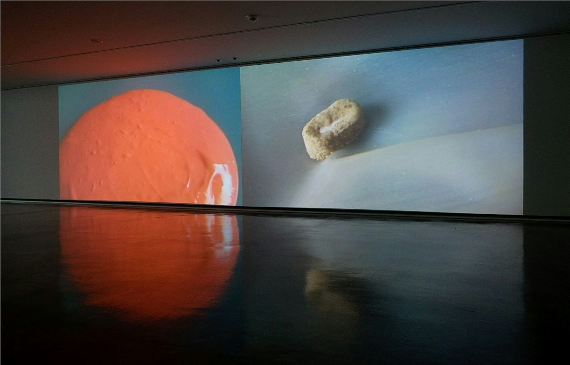 „Morphing“ von 2007: Zwei parallele Videoprojektionen. (Ansicht Museum Folkwang, Essen)