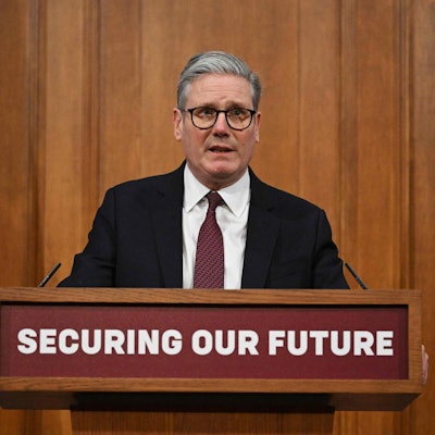 Britain's Prime Minister Keir Starmer holds a press conference in the Downing Street Briefing Room after hosting virtual meeting with international leaders to discuss support for Ukraine, in central London on March 15, 2025. (Photo by Leon Neal / POOL / AFP)