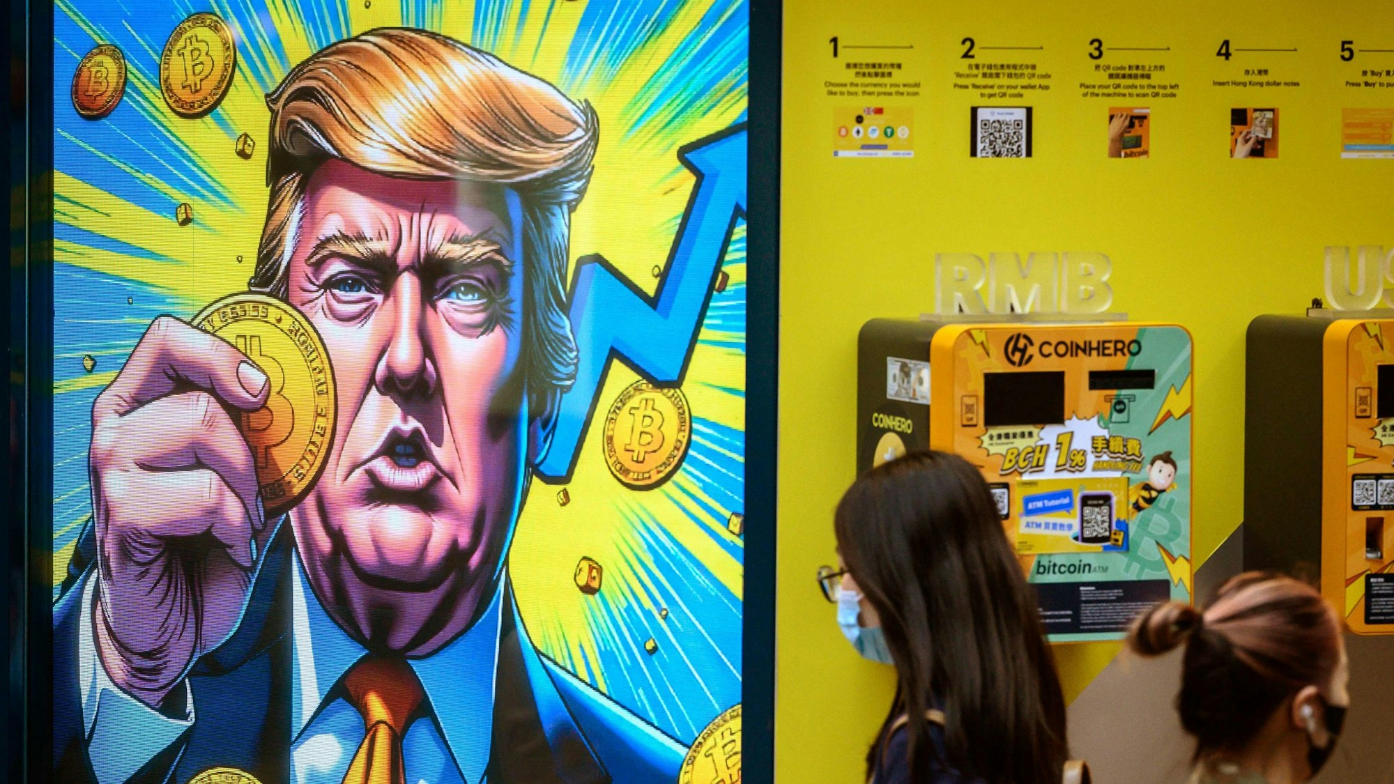 Werbung für eine Kryptobörse in Hongkong mit Donald Trump. Die Politik der USA wendet sich zunehmend dem Indopazifik zu, auch das hat Auswirkungen auf Europa