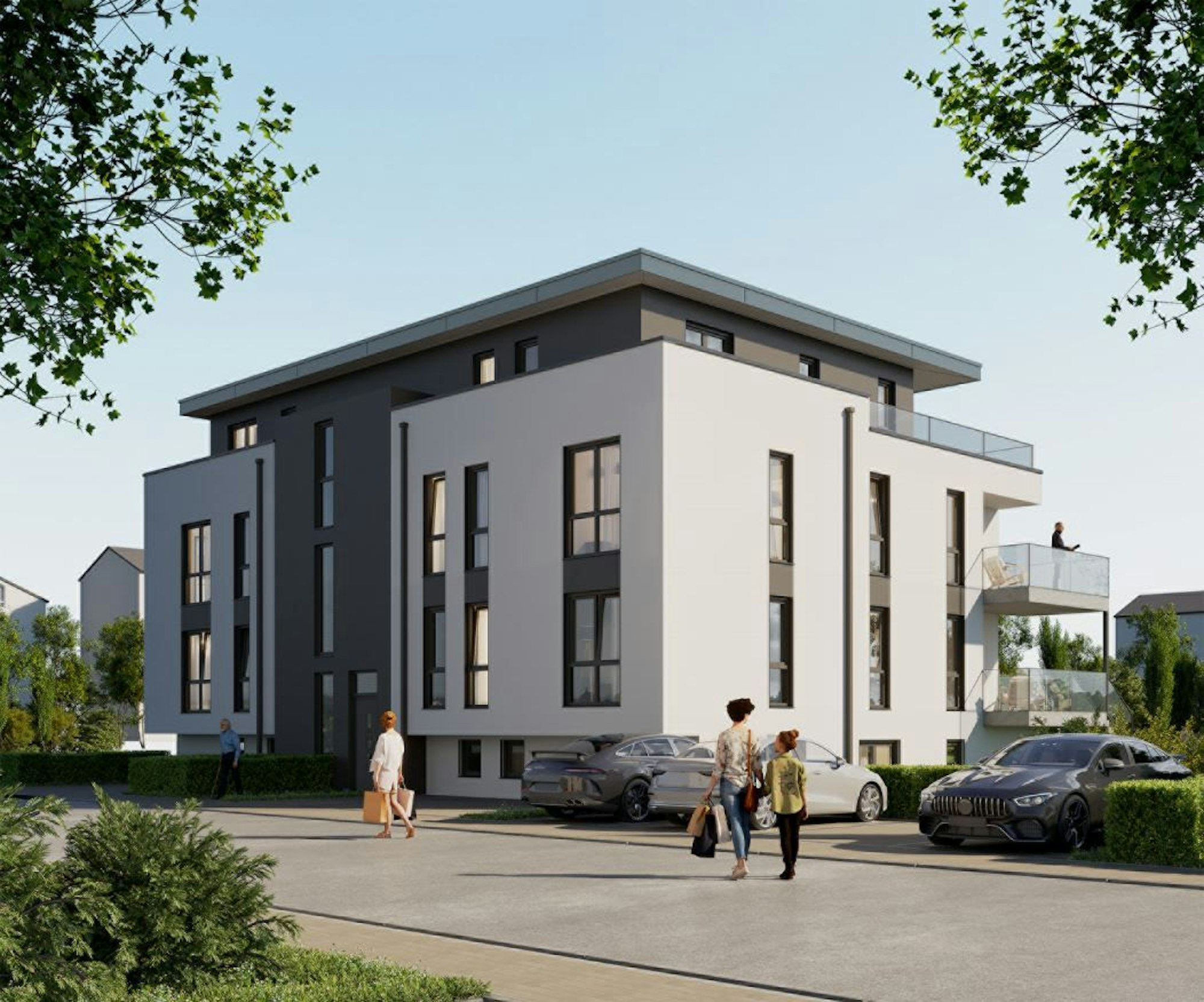 Der THUJAWEG 12 in Volkhoven-Weiler: Moderne Neubau-Eigentumswohnungen - Vorderansicht