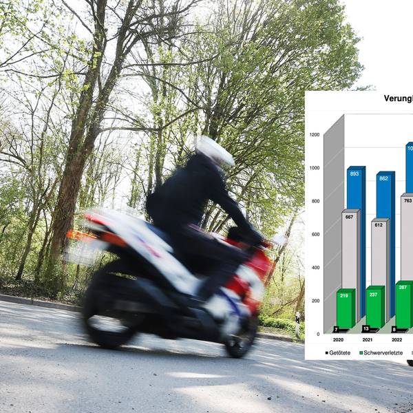 Ein Motorradfahrer fährt auf seinem Zweirad.
