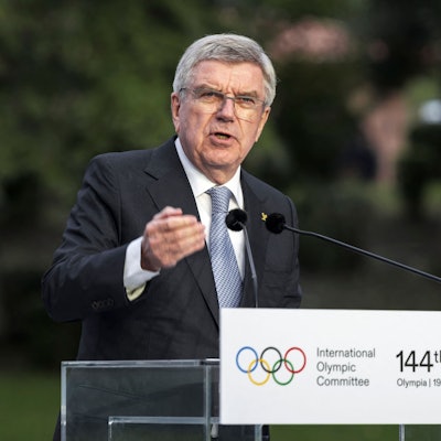 Der scheidende IOC-Präsident Thomas Bach eröffnet am Dienstag im antiken Olympia die 144. Vollversammlung des Internationalen Olympischen Komitees.