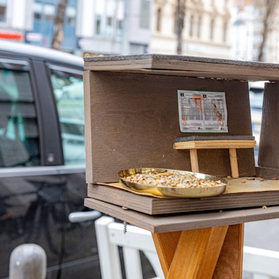 Vogelhaus im Stil der Haltestelle Körnerstraße (Ehrenfeld) in der Südstadt entdeckt.