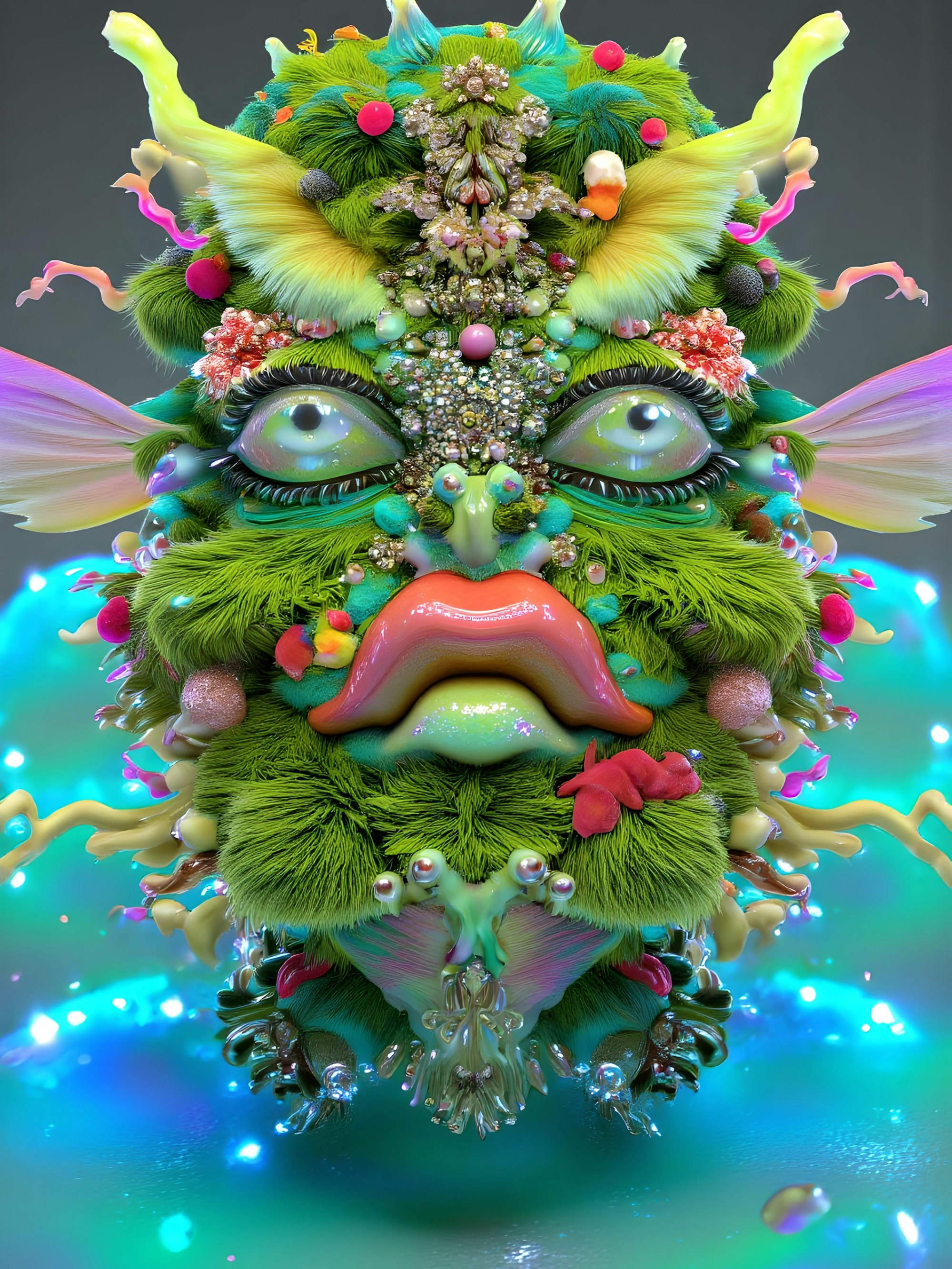 Ein Gesicht, aus vielen künstlichen Elementen zusammengesetzt.