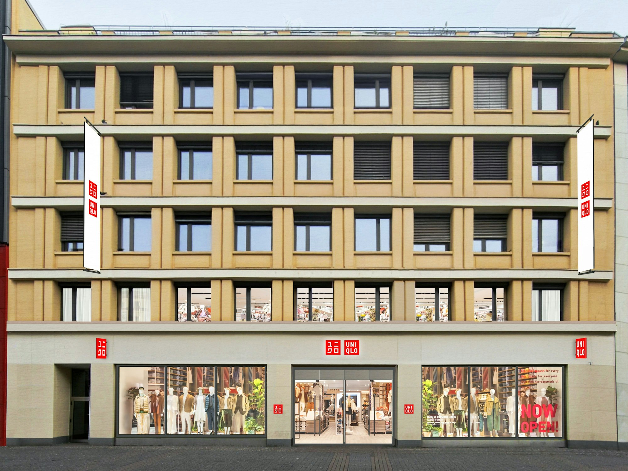 Die Visualisierung zeigt, wie die Uniqlo-Filiale in den ehemaligen H&M-Räumen an der Schildergasse aussehen wird.