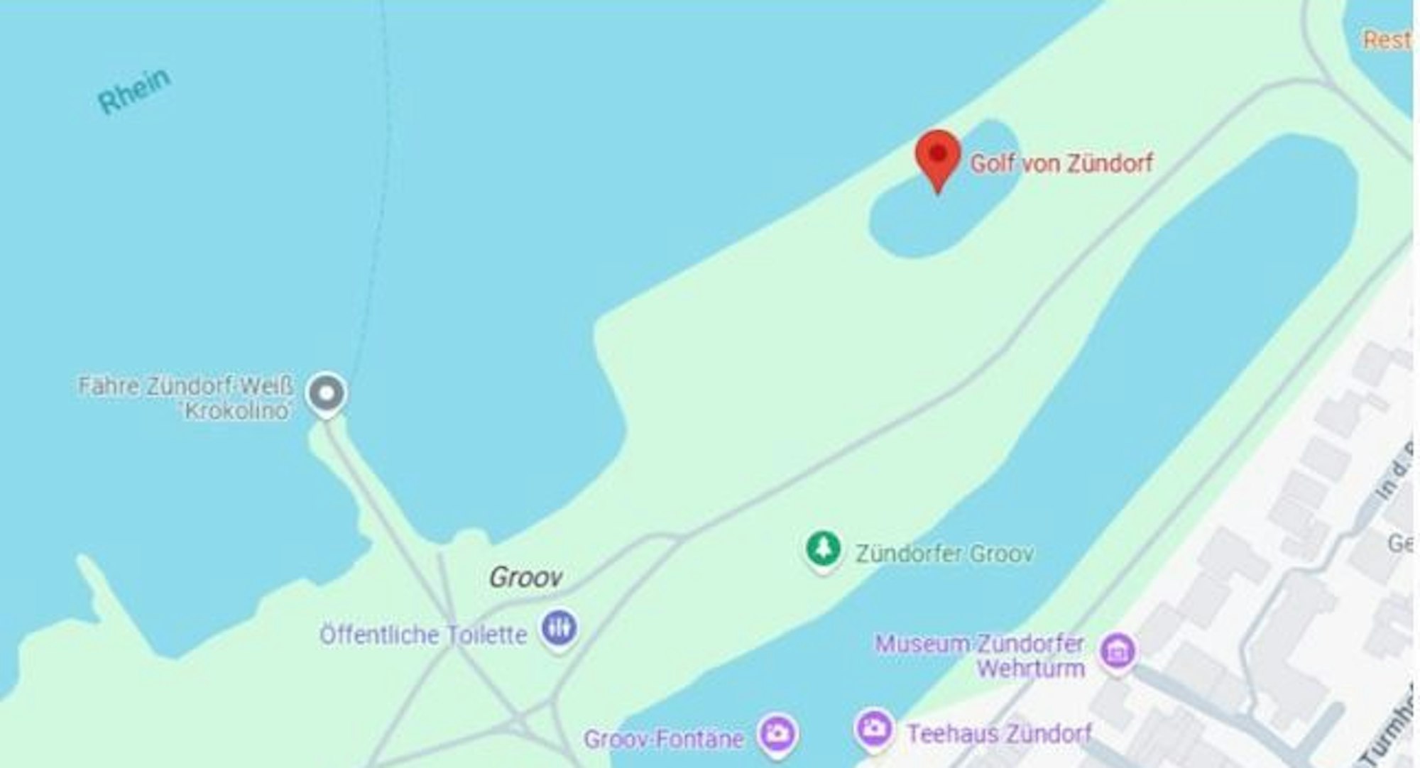 Golf von Zündorf liegt laut Google Maps angeblich in der Zündorfer Groov.