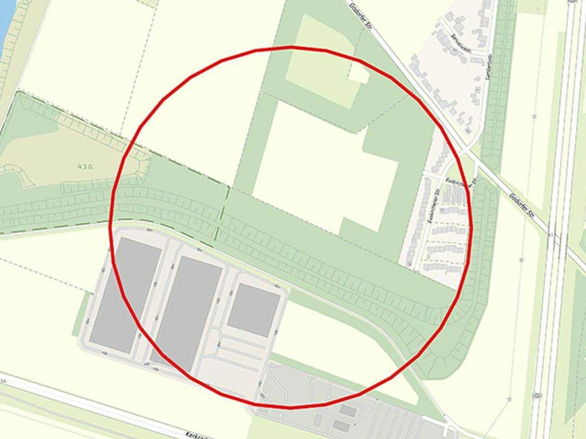 Der Evakuierungsbereich in Köln-Rondorf nach dem Fund einer Weltkriegsbombe.