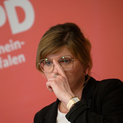 Sarah Philipp, Vorsitzende der SPD Nordrhein-Westfalen, gibt ein Pressestatement ab.