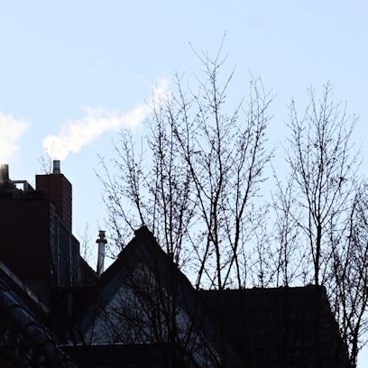 13.01.2025 Köln. Dampf oder Rauch kommen aus Kaminen und Schornsteinen in Köln. Seit dem Jahreswechsel dürfen alte Kaminöfen nicht mehr betrieben werden. Zudem gibt es Berichte, dass die Schadstoffbelastung mit Feinstaub durch Holzöfen auch in Wohngebieten besonders hoch ist. Die Eichstraße. Foto: Alexander Schwaiger