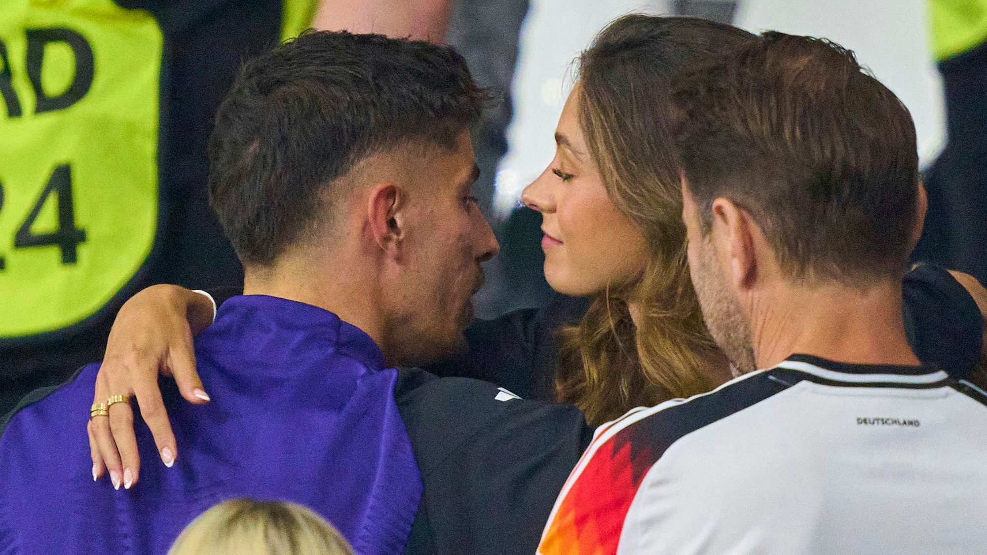 Sophia Weber, girlfriend kisses Kai Havertz in the group A stage match GERMANY - SWITZERLAND 1-1 of the UEFA European Championships 2024 on Jun 23, 2024 in Frankfurt, Germany.