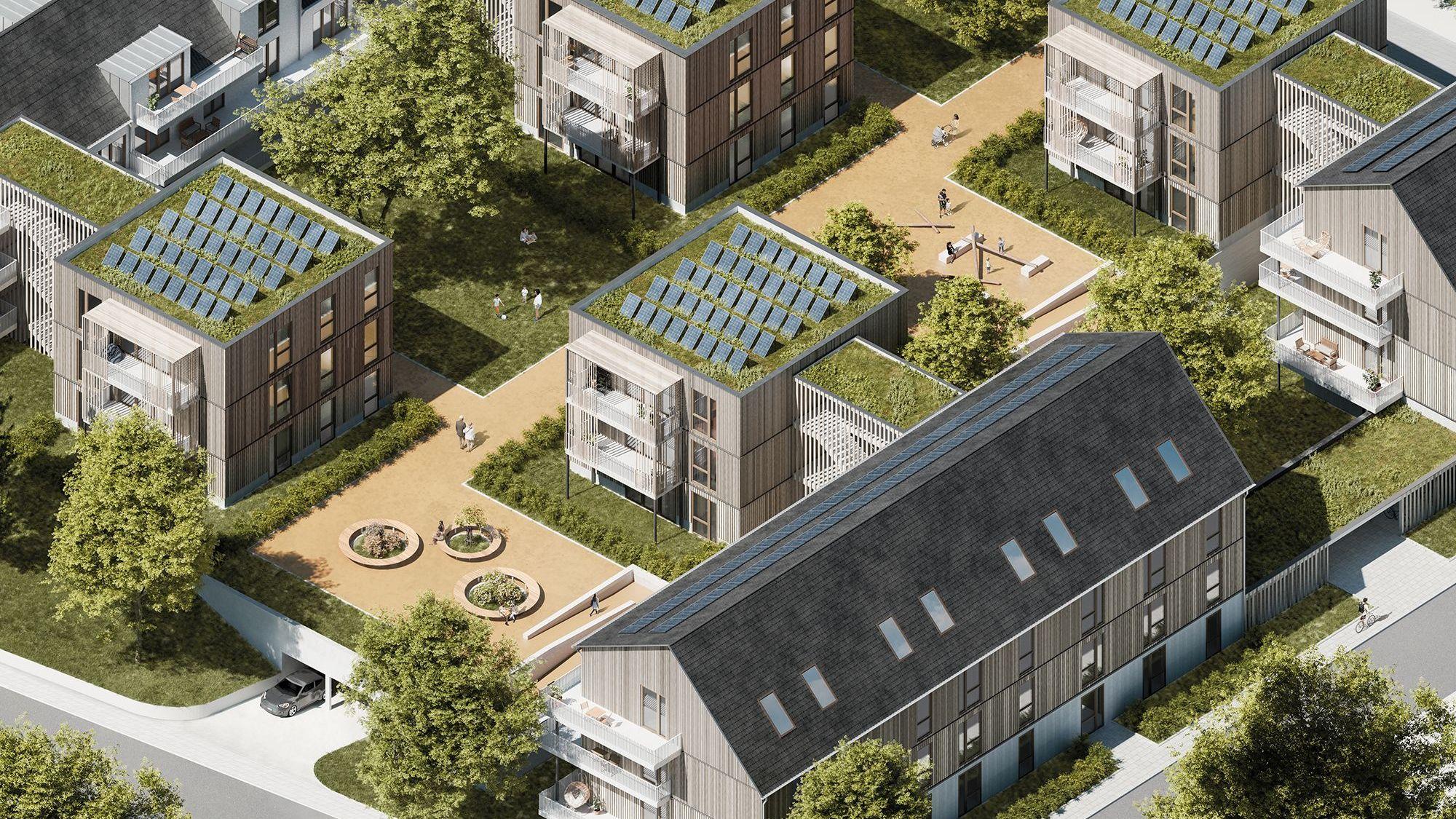 Zu sehen ist eine Visualisierung des künftigen Wohnquartiers.