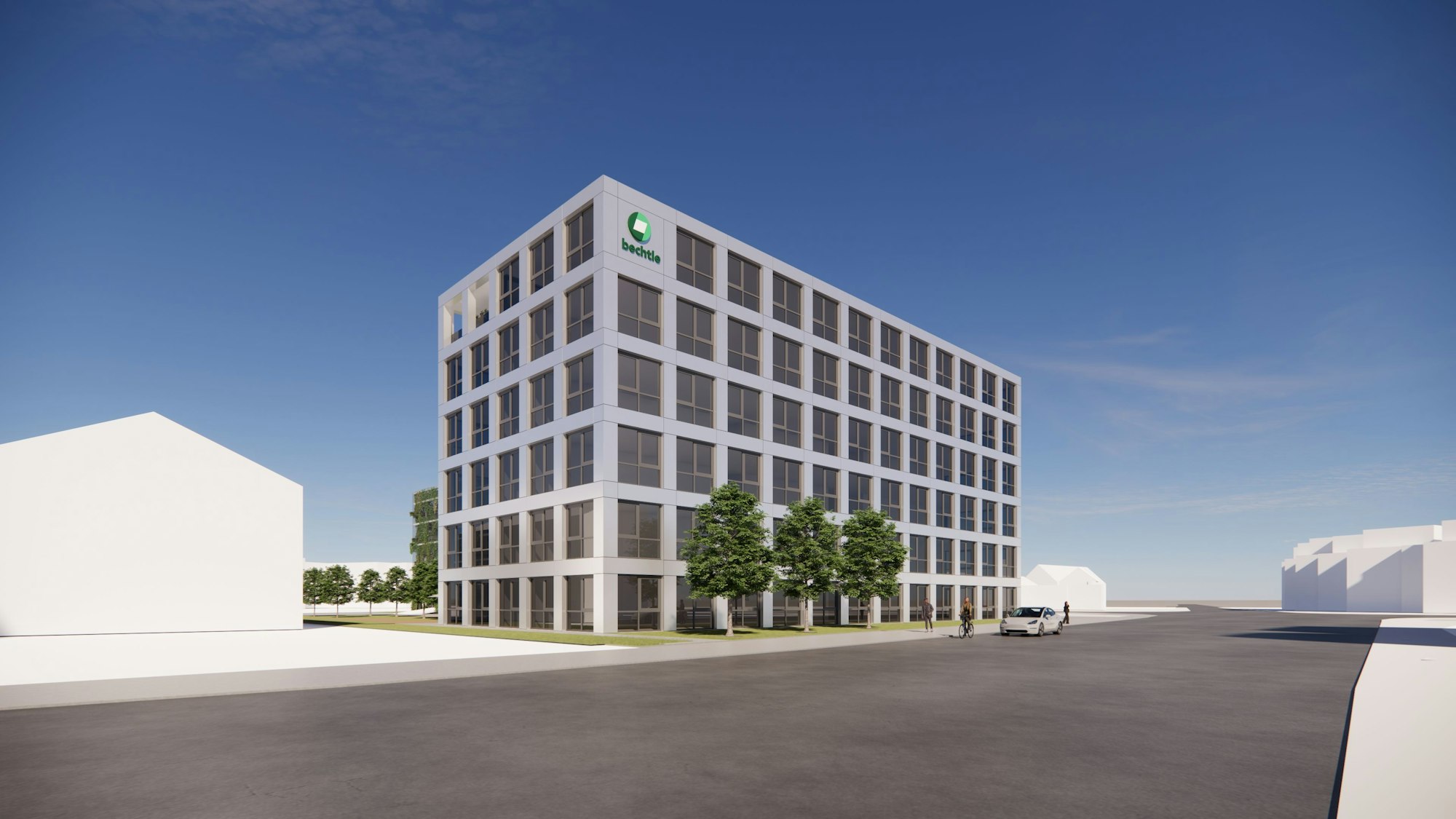 Die Firma Bechtle stellt ihr neues Gebäude in Sankt Augustin vor. Baubeginn ist im April 2025.