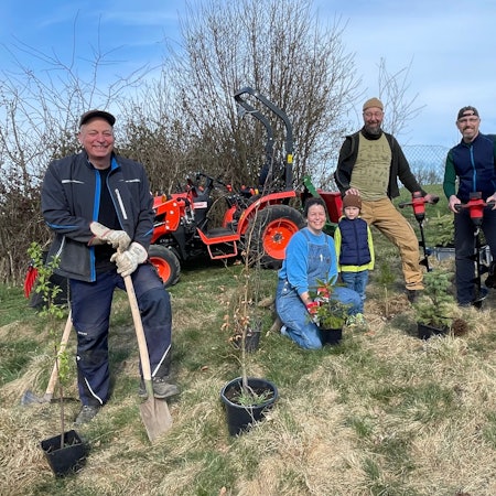 Die Baumpflanzer auf der Wiese.