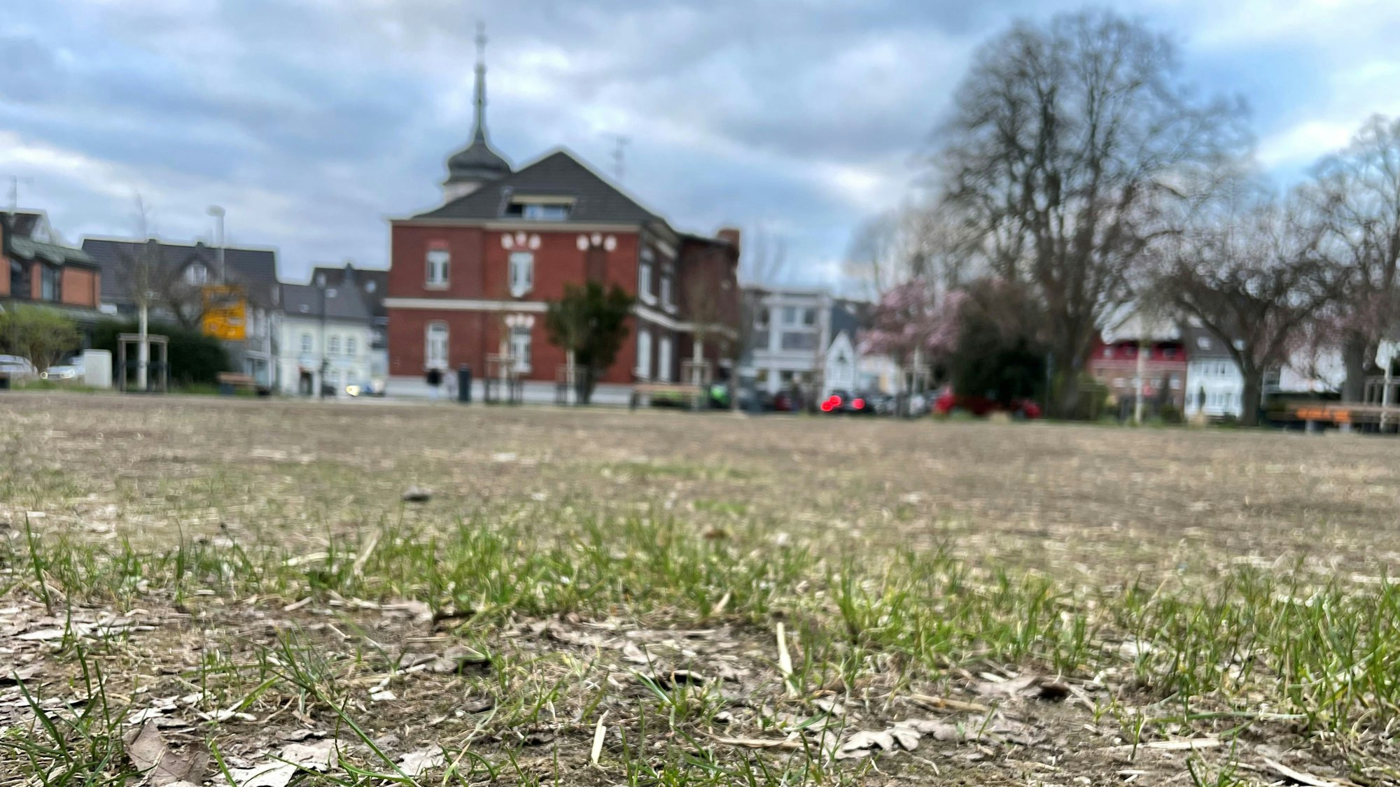 Auf der stark in Mitleidenschaft gezogenen Rasenfläche im alten Stadtpark in Leichlingen wird neuer Rasen gesät.
