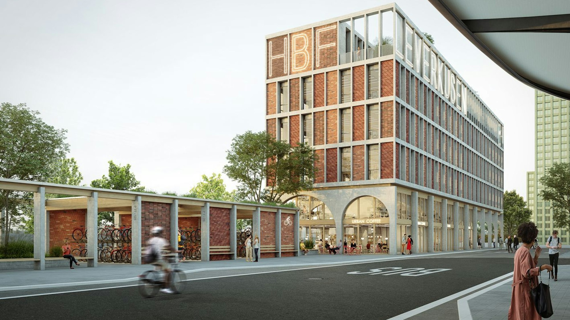 Entwurf des neuen Bahnhofs Leverkusen von der Seite