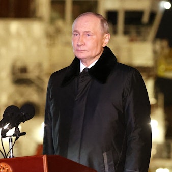 Kremlchef Wladimir Putin beim Stapellauf des russischen Atom-U-Boots „Perm“ am Donnerstag in Murmansk.