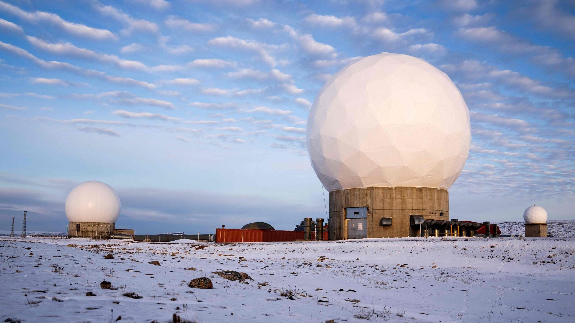 (FILES) Pituffik Space Base, formerly Thule Air Base, with the domes of the Thule Tracking Station, is pictured in northern Greenland on October 4, 2023. Denmark's foreign minister on March 26, 2025 welcomed Washington's decision to limit a US delegation's visit to Greenland to a US military base, after previous plans sparked criticism. US Vice President JD Vance would on March 28, 2025 accompany his wife Usha to the Pituffik Space Base in Greenland, the Danish self-governing island coveted by the US President. (Photo by Thomas Traasdahl / Ritzau Scanpix / AFP) / Denmark OUT