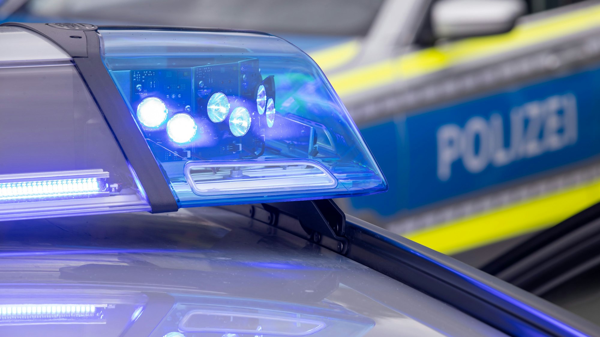 Das Foto zeigt zwei Polizeifahrzeuge.