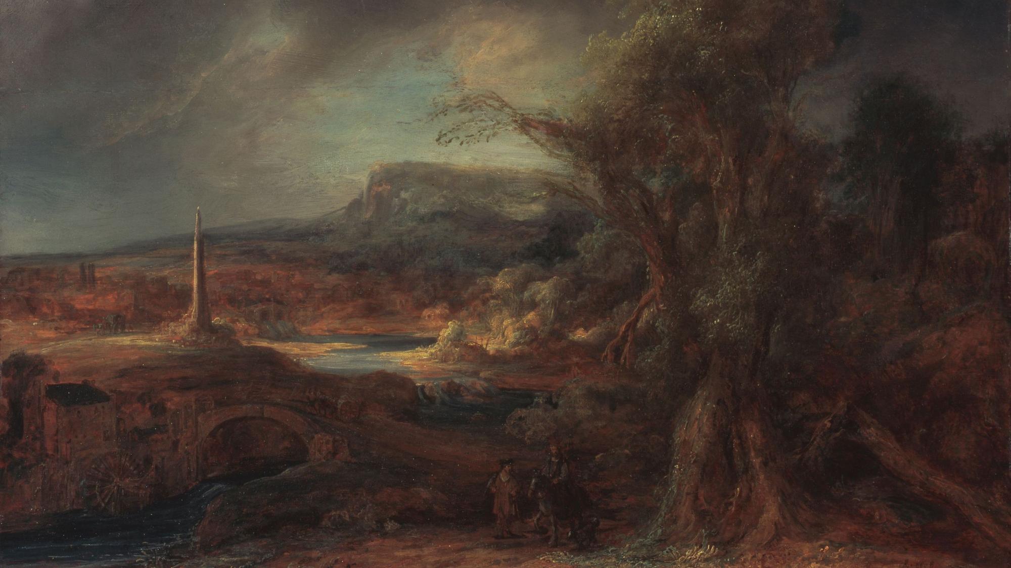 „Landschaft mit Obelisk“ von Govaert Flinck