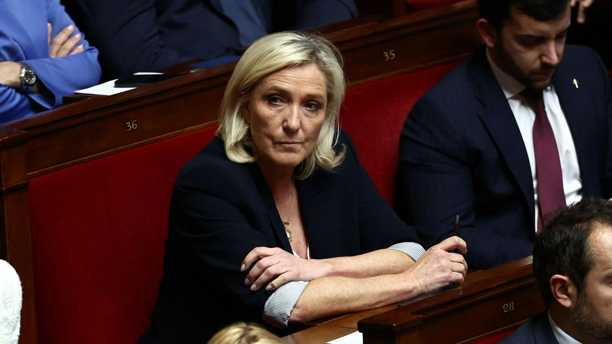 Marine Le Pen bei der jüngsten Sitzung der Nationalversammlung, die bereits nach ihrer Verurteilung stattfand.