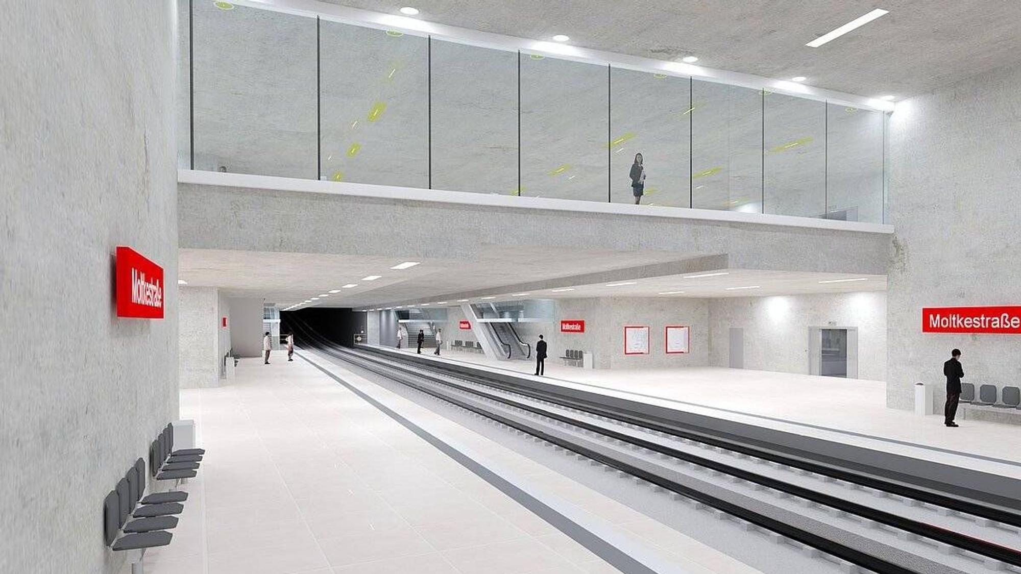 So könnte nach dem Ausbau der Ost-West-Achse ein neuer U-Bahnhof an der Moltkestraße aussehen.