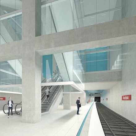 Visualisierung der unterirdischen Stadtbahn-Haltestelle am Rudolfplatz.