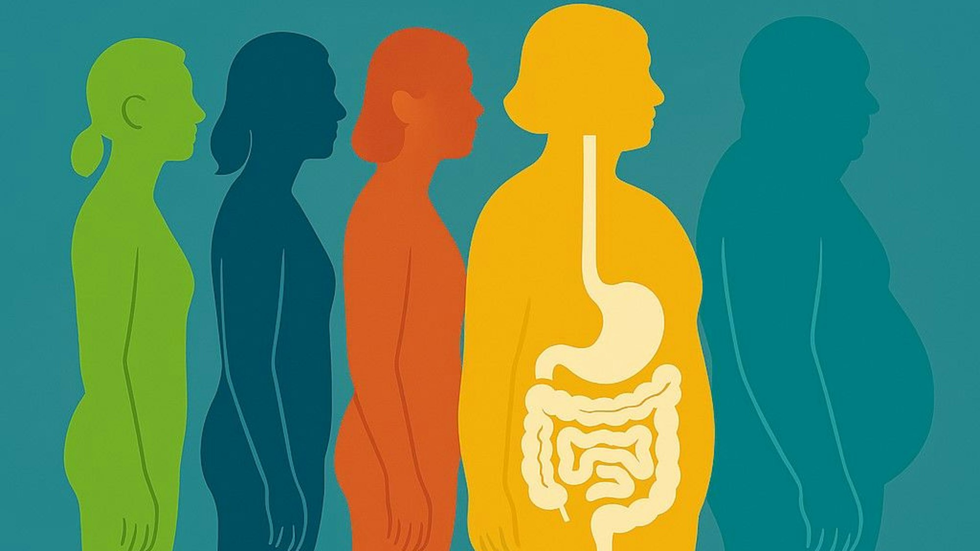 Eine Frau hält schützend ihre Hände über einen eingezeichneten Darm Foto: Getty Images/The Image Bank RF