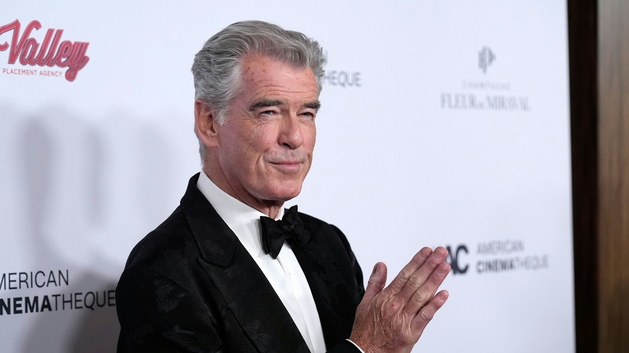 Das Bild zeigt den Schauspieler Pierce Brosnan am Rande einer Veranstaltung.