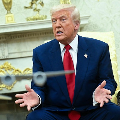 US President Donald Trump speaks during a meeting with Israeli Prime Minister Benjamin Netanyahu in the Oval Office of the White House in Washington, DC, on April 7, 2025. Israeli Prime Minister Benjamin Netanyahu was in Washington on Monday to meet Donald Trump, whom he will likely ask for a reprieve from US tariffs while seeking further backing on Iran and Gaza. (Photo by SAUL LOEB / AFP)