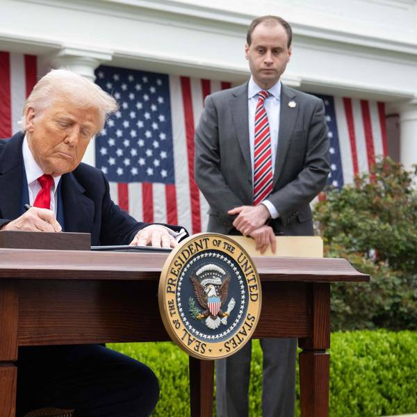 US President Donald Trump signs an executive order after delivering remarks on reciprocal tariffs during an event in the Rose Garden entitled "Make America Wealthy Again" at the White House in Washington, DC, on April 2, 2025. Trump geared up to unveil sweeping new "Liberation Day" tariffs in a move that threatens to ignite a devastating global trade war. Key US trading partners including the European Union and Britain said they were preparing their responses to Trump's escalation, as nervous markets fell in Europe and America. (Photo by SAUL LOEB / AFP)