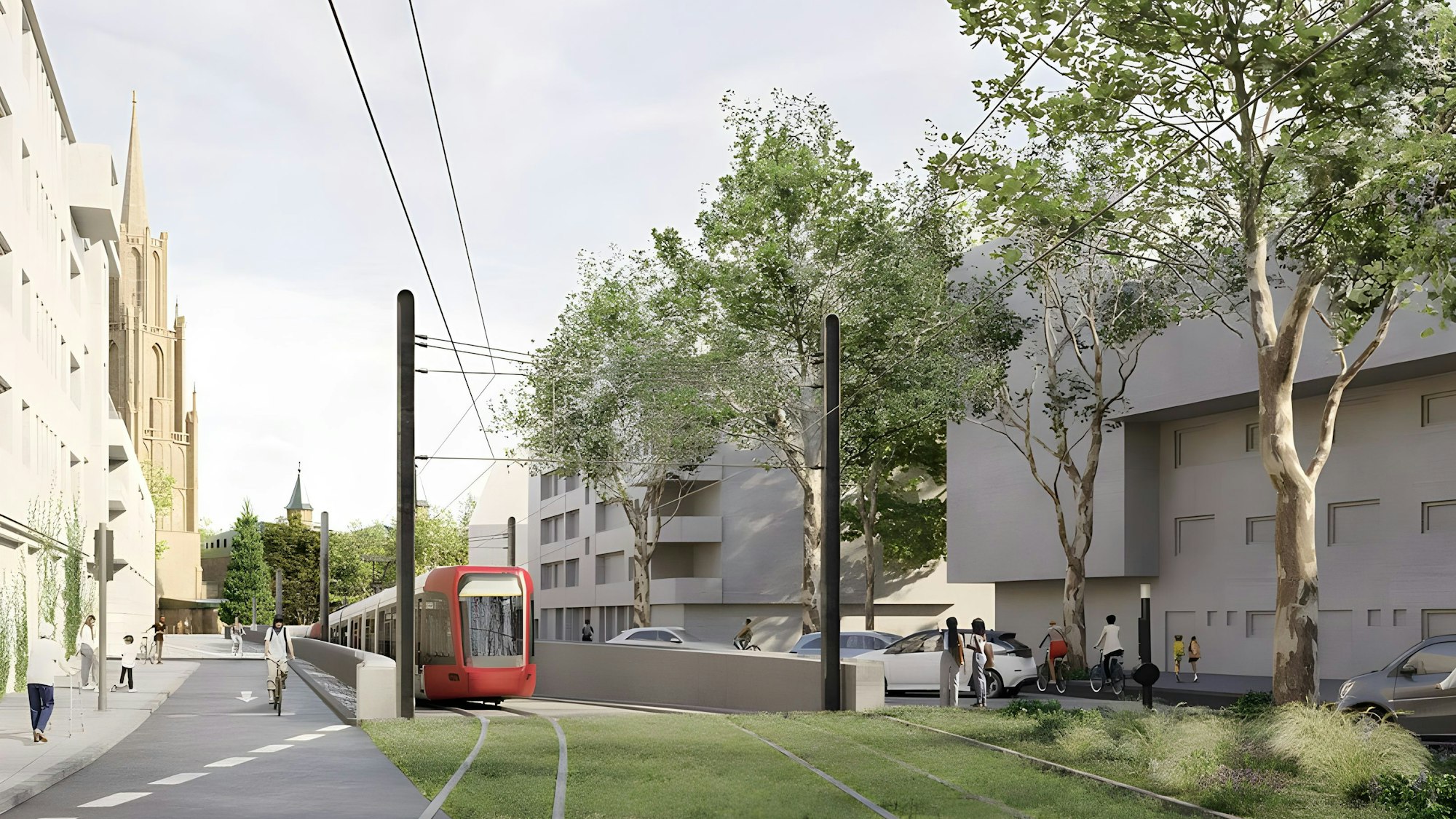 Eine Visualisierung zeigt, wie die Stadtbahn an der Jahnstraße künftig aus einem Tunnel auf- und abtauchen könnte.