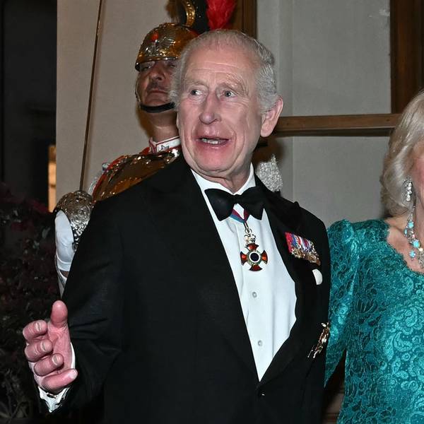 König Charles III. und Königin Camilla treffen am 9. April 2025 zu einem Staatsbankett im Präsidentenpalast Quirinale ein.