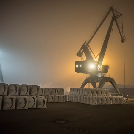 Hafen Niehl, Hafenkran im Nebel. Foto: Ralf Krieger