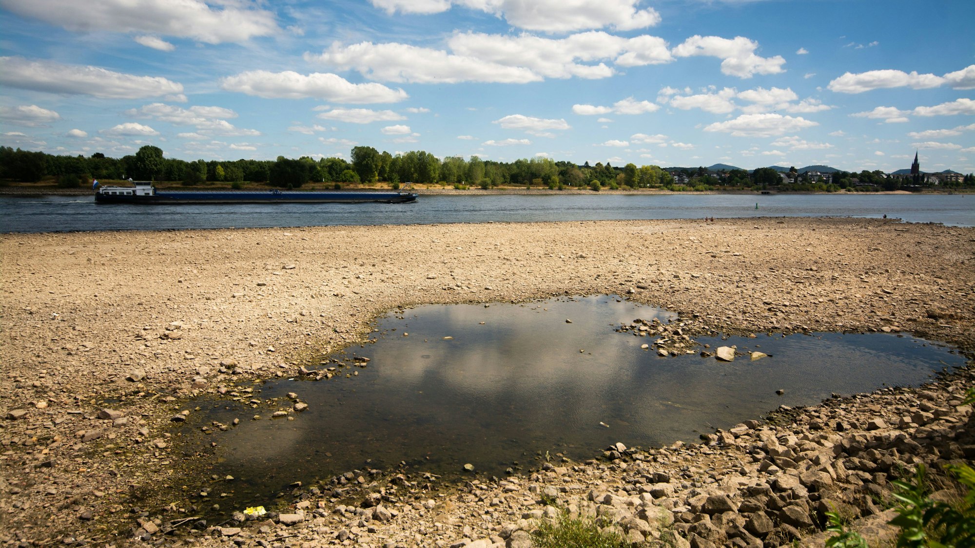 Der Rhein-Pegel bei Bonn war im August 2022 besonders niedrig.