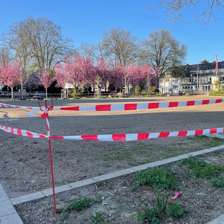 Betreten verboten: Im Alten Stadtpark Leichlingen soll neuer Rasen wachsen.