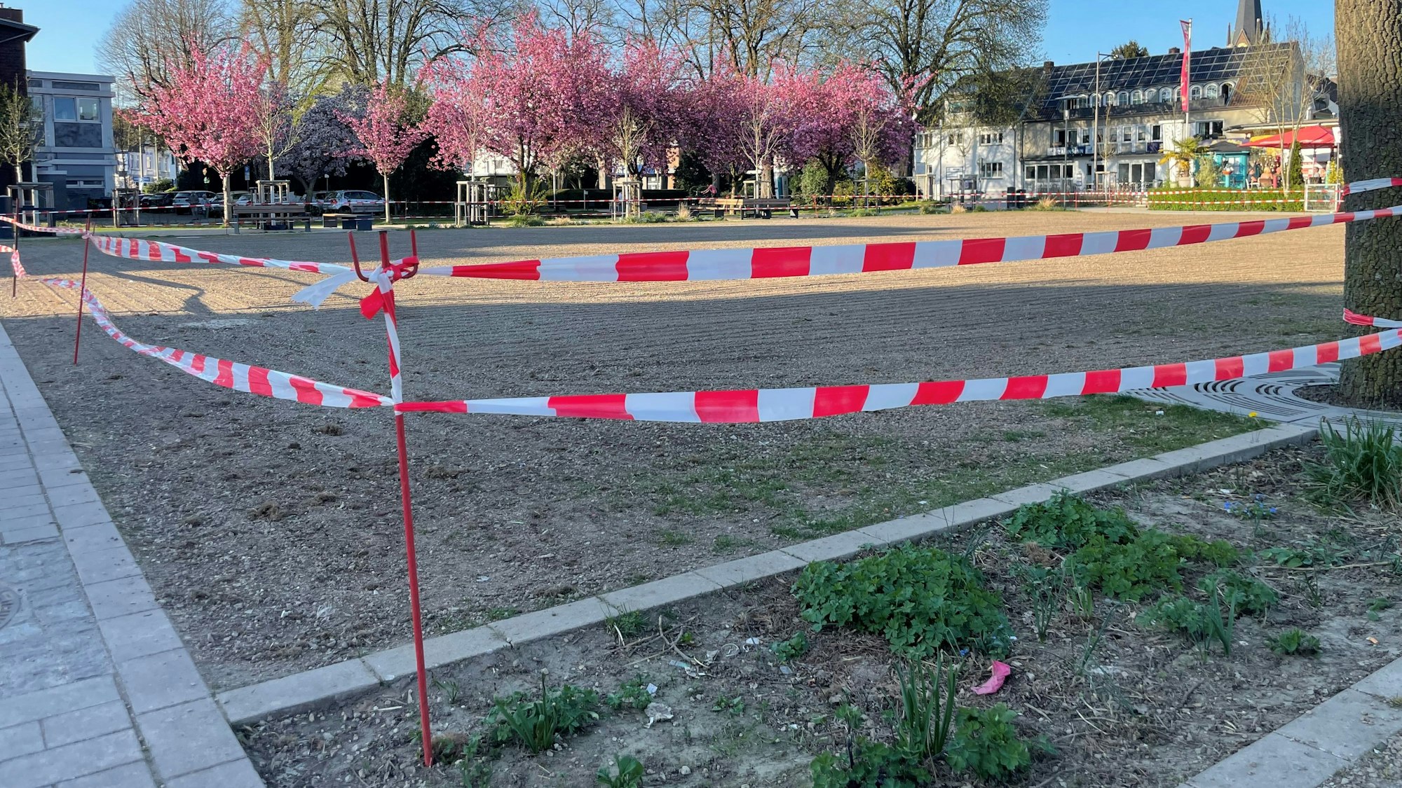 Betreten verboten: Im Alten Stadtpark Leichlingen soll neuer Rasen wachsen.
