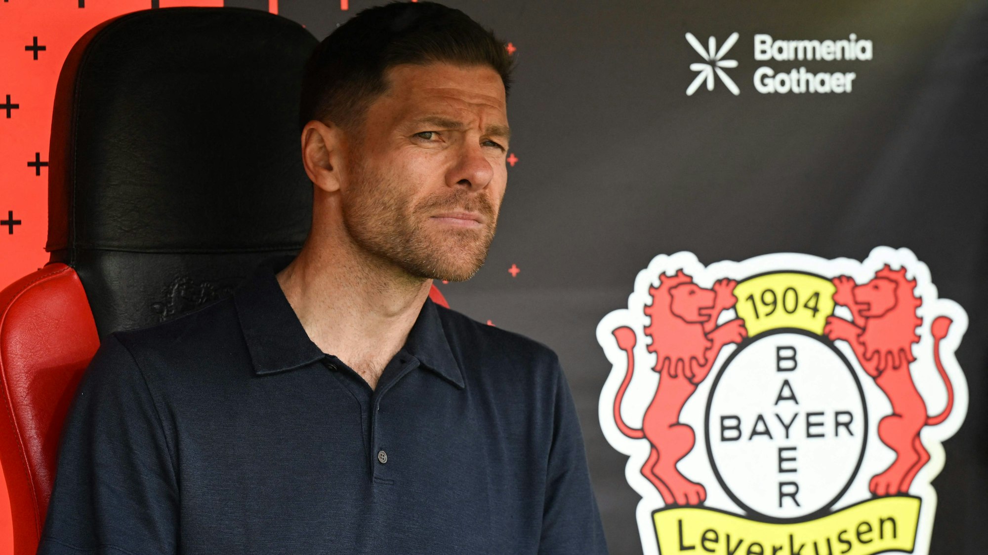 Bayer Leverkusen's Spanish head coach Xabi Alonso looks on ahead the German first division Bundesliga football match between Bayer Leverkusen and Union Berlin in Leverkusen, western Germany, on April 12, 2025. (Photo by INA FASSBENDER / AFP) / DFL REGULATIONS PROHIBIT ANY USE OF PHOTOGRAPHS AS IMAGE SEQUENCES AND/OR QUASI-VIDEO