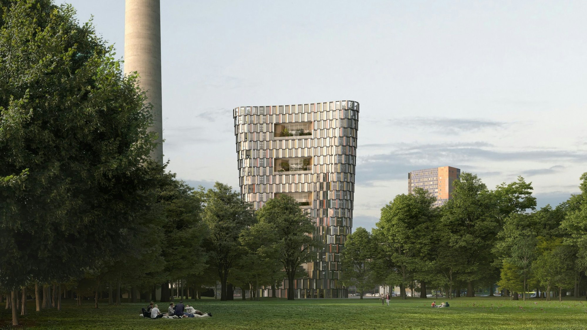 Diese Visualisierung zeigt das Gebäude noch mit einer Höhe von 80 Metern.