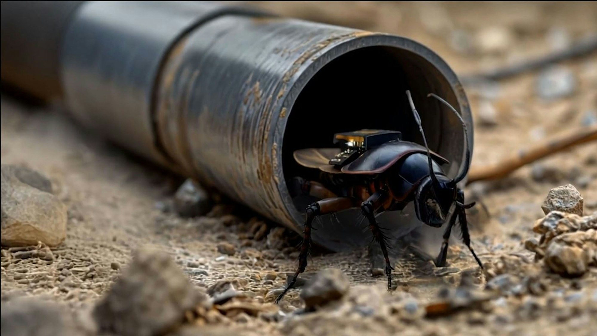 Screenshot aus Film des Unternehmens Swarm Biotactics - Das Start-up will ferngesteuerte Kakerlaken in Kriegsgebieten einsetzen. Kölner Investoren sind an Bord