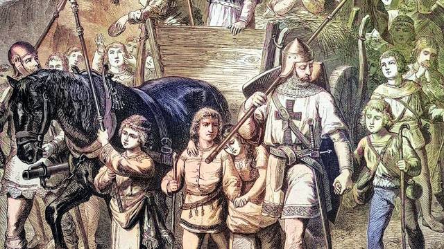 Der Kinderkreuzzug auf dem Weg ins heilige Land, 1212, Historisch, digital restaurierte Reproduktion von einer Vorlage aus dem 19. Jahrhundert